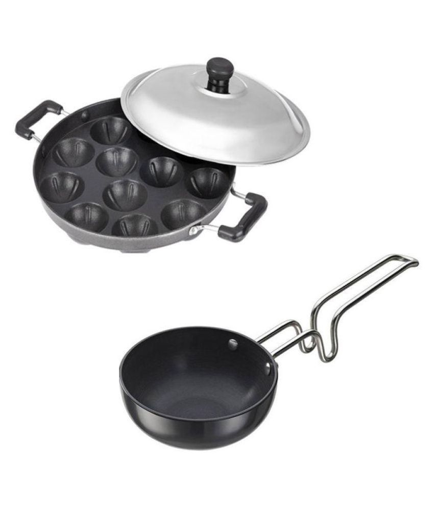 BMS Lifestyle 12 Cavity Appam with free Tadka Pan NonStick Aluminum