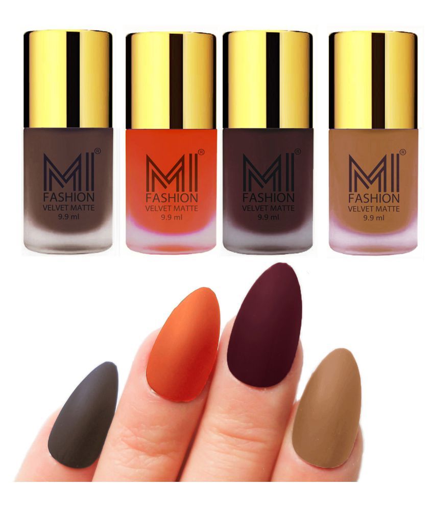     			MI FASHION Dull Rough Velvet Matte Nail Polish Coffee,Orange,Wine,Nude Matte 39.6 ml Pack of 4