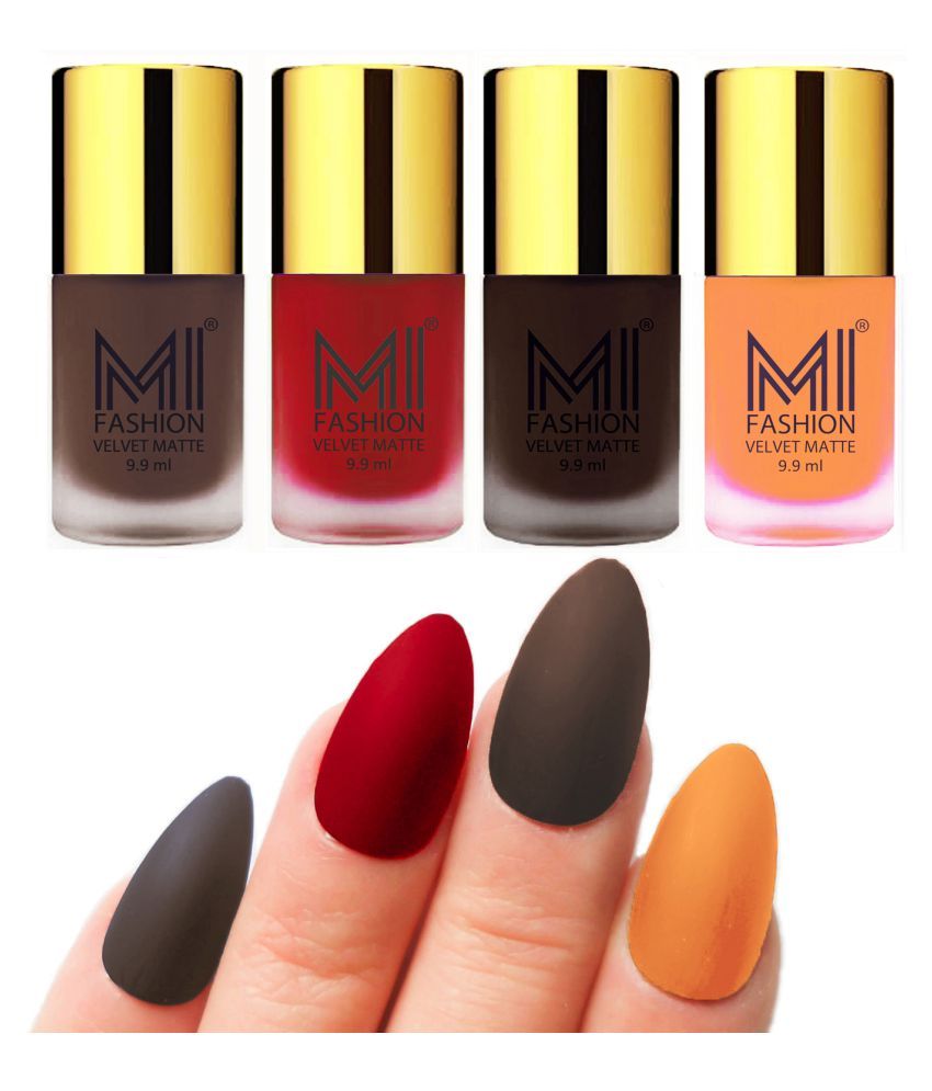     			MI FASHION Dull Rough Velvet Matte Nail Polish Coffee,Red,Dark Brown,Saffron Matte 39.6 ml Pack of 4