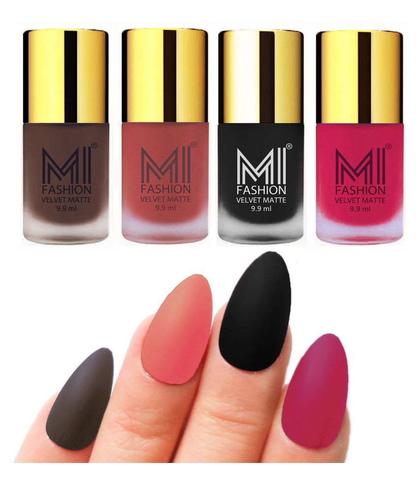     			MI FASHION Dull Rough Velvet Matte Nail Polish Coffee,Peach,Black,Pink Matte 39.6 ml Pack of 4