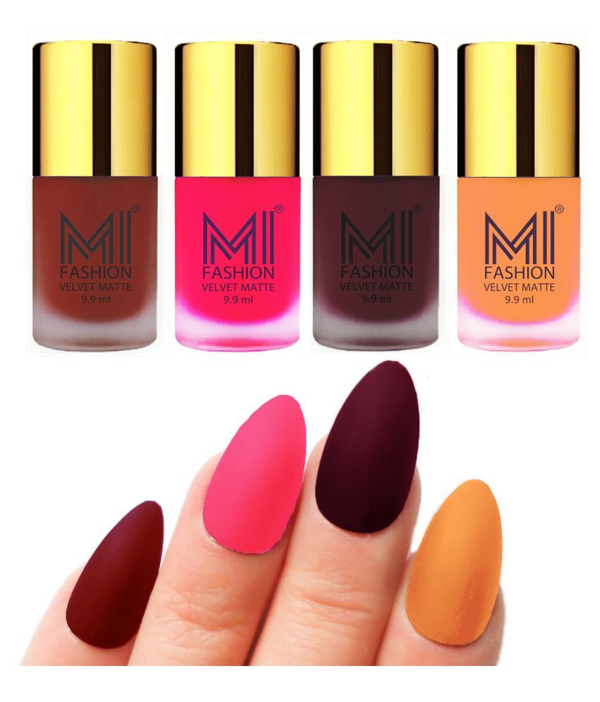     			MI FASHION Dull Rough Velvet Matte Nail Polish Red,Neon Pink,Black,Sky Blue Matte 39.6 ml Pack of 4