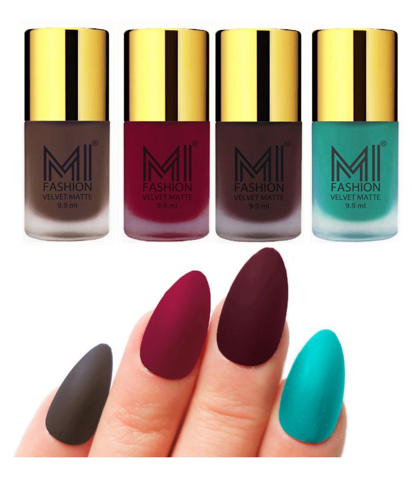     			MI FASHION Dull Rough Velvet Matte Nail Polish Coffee,Mauve,Wine,Sky Blue Matte 39.6 ml Pack of 4