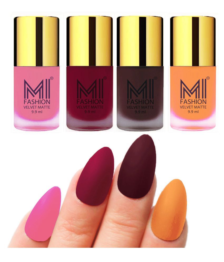     			MI FASHION Dull Rough Velvet Matte Nail Polish Baby Pink,Orange,Black,Saffron Matte Pack of 4 mL