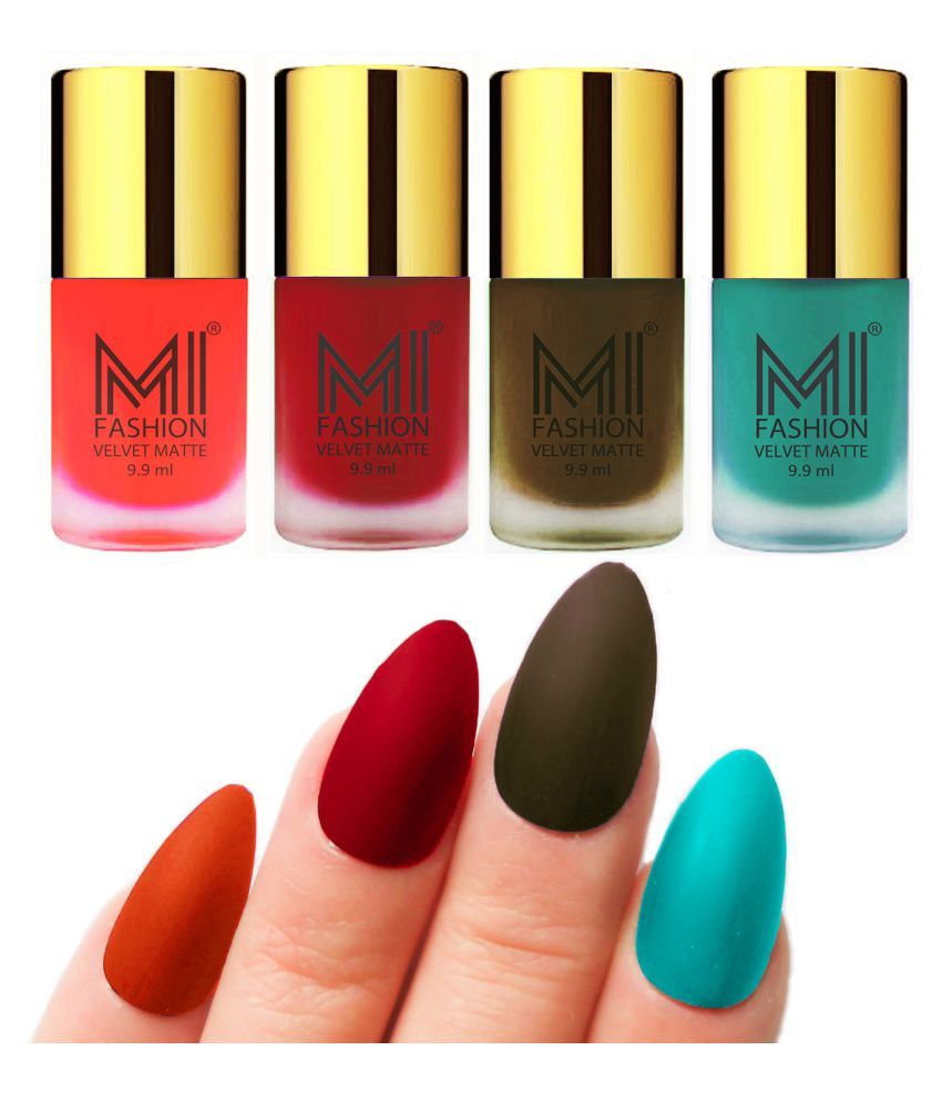     			MI FASHION Dull Rough Velvet Matte Nail Polish Orange,Red,Olive,Saffron Matte 39.6 ml Pack of 4