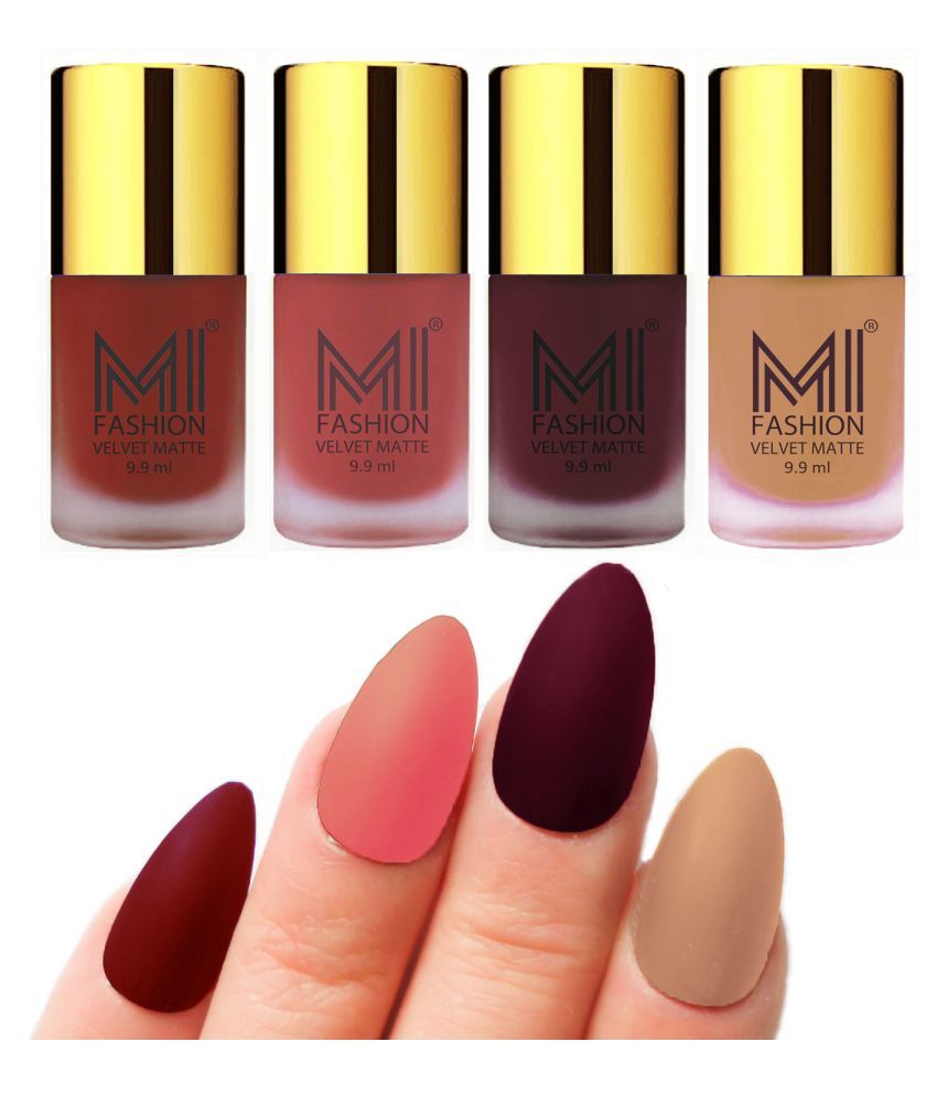     			MI FASHION Dull Rough Velvet Matte Nail Polish Red,Peach Nail Paint,Red Wine,Nude  Matte Pack of 4 mL