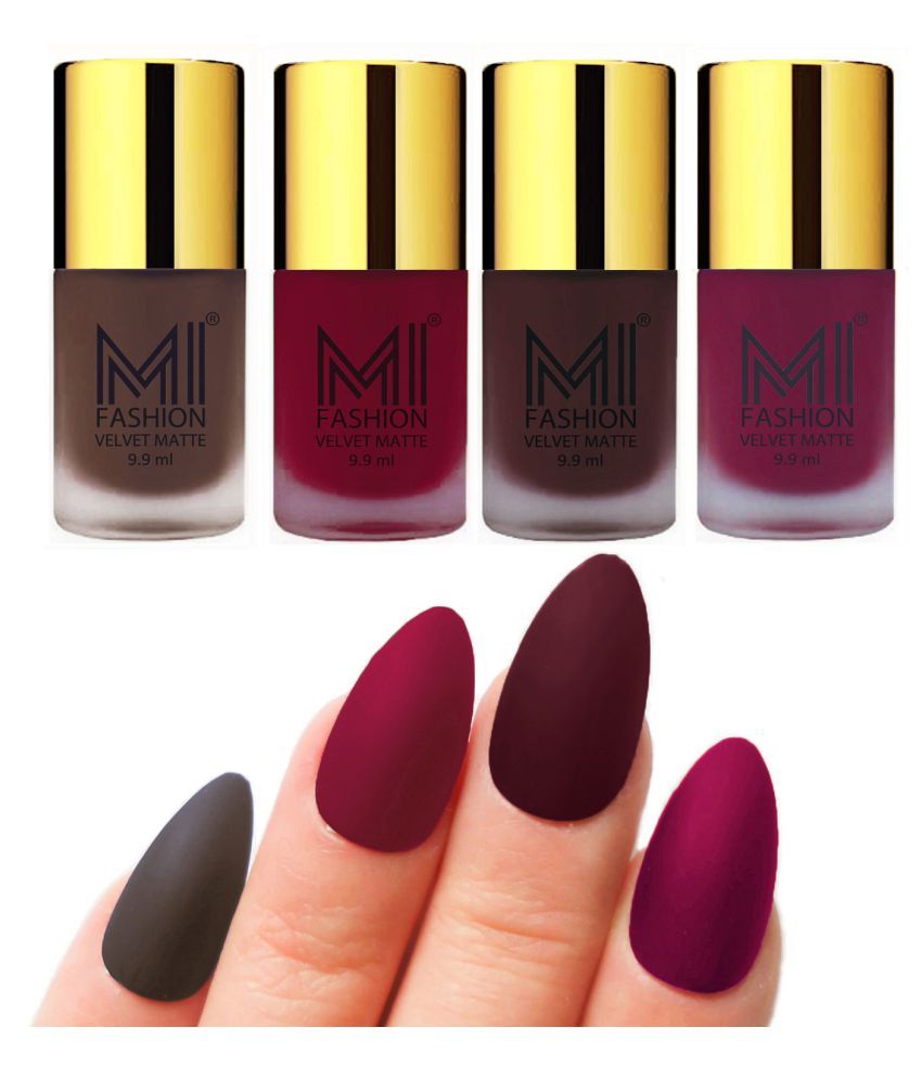     			MI FASHION Dull Rough Velvet Matte Nail Polish Coffee,Mauve,Wine,Magenta Matte Pack of 4 mL