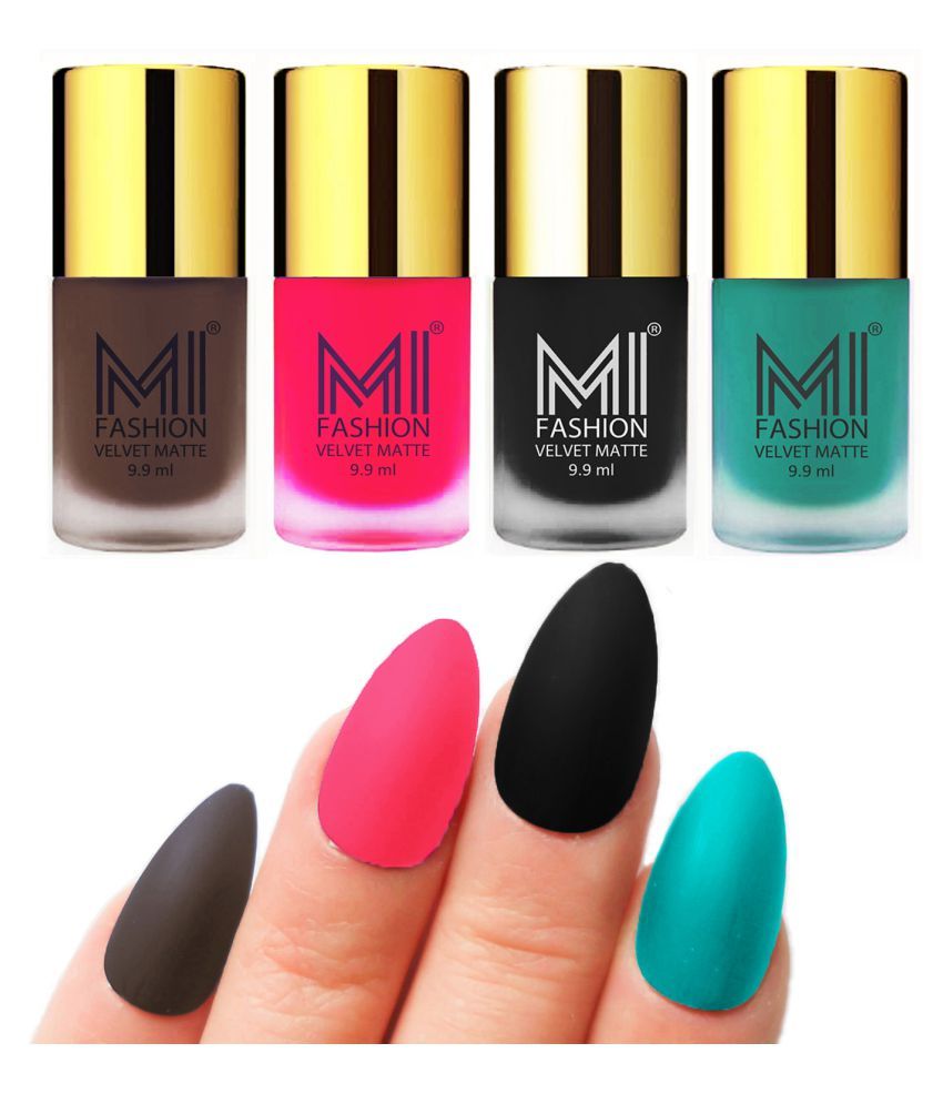     			MI FASHION Dull Rough Velvet Matte Nail Polish Coffee,Neon Pink,Black,Sky Blue Matte 39.6 ml Pack of 4