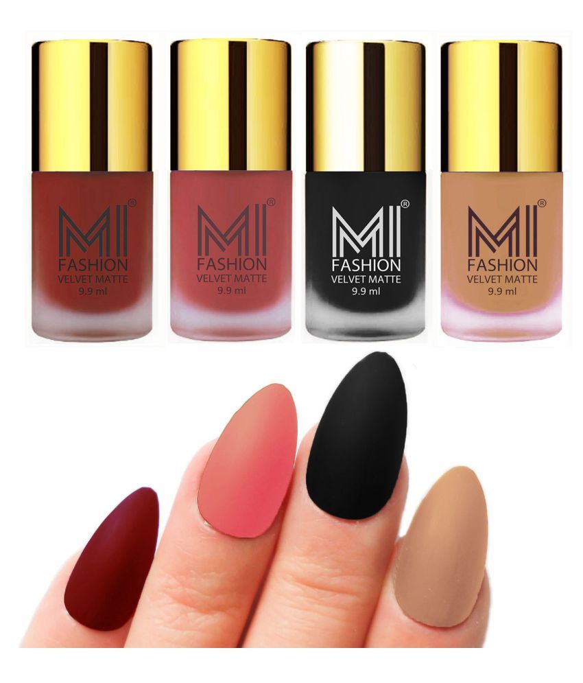     			MI FASHION Dull Rough Velvet Matte Nail Polish Red,Peach,Black,Pink Matte 39.6 ml Pack of 4