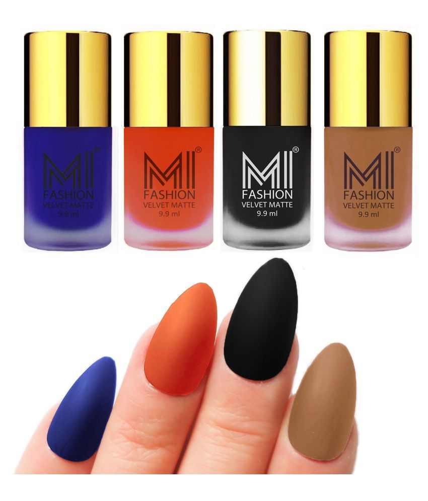     			MI FASHION Dull Rough Velvet Matte Nail Polish Royal Blue,Orange,Black,Saffron Matte 39.6 ml Pack of 4