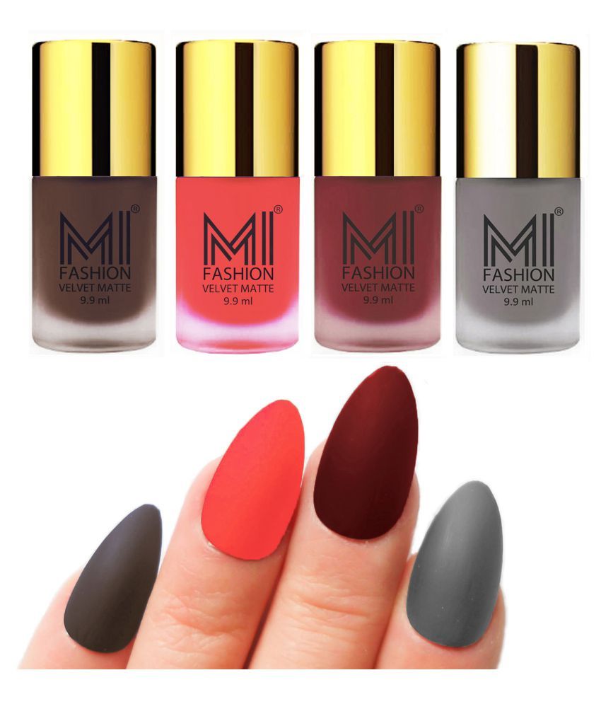     			MI FASHION Dull Rough Velvet Matte Nail Polish Coffee,Orange,Maroon,Grey  Matte 39.6 ml Pack of 4