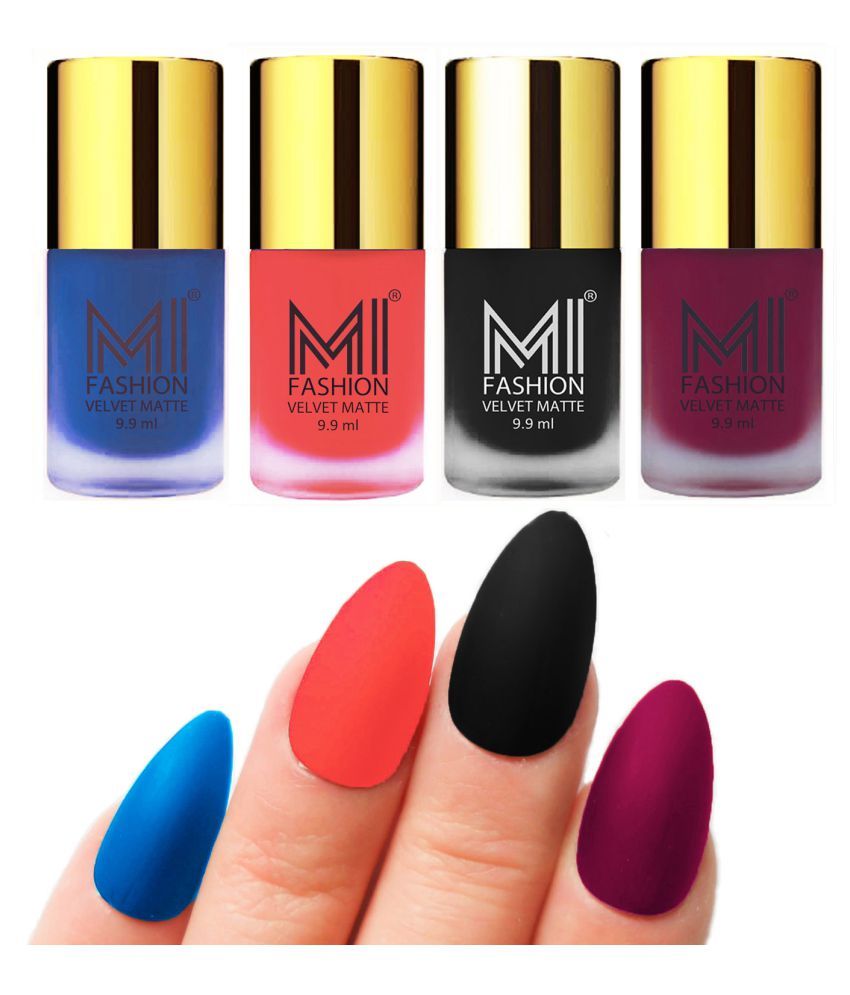     			MI FASHION Dull Rough Velvet Matte Nail Polish Navy Blue,Orange,Black,Magenta  Matte 39.6 ml Pack of 4