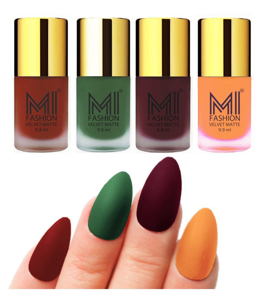     			MI FASHION Dull Rough Velvet Matte Nail Polish Cherry Red,Green,Black,Nude Matte 39.6 ml Pack of 4