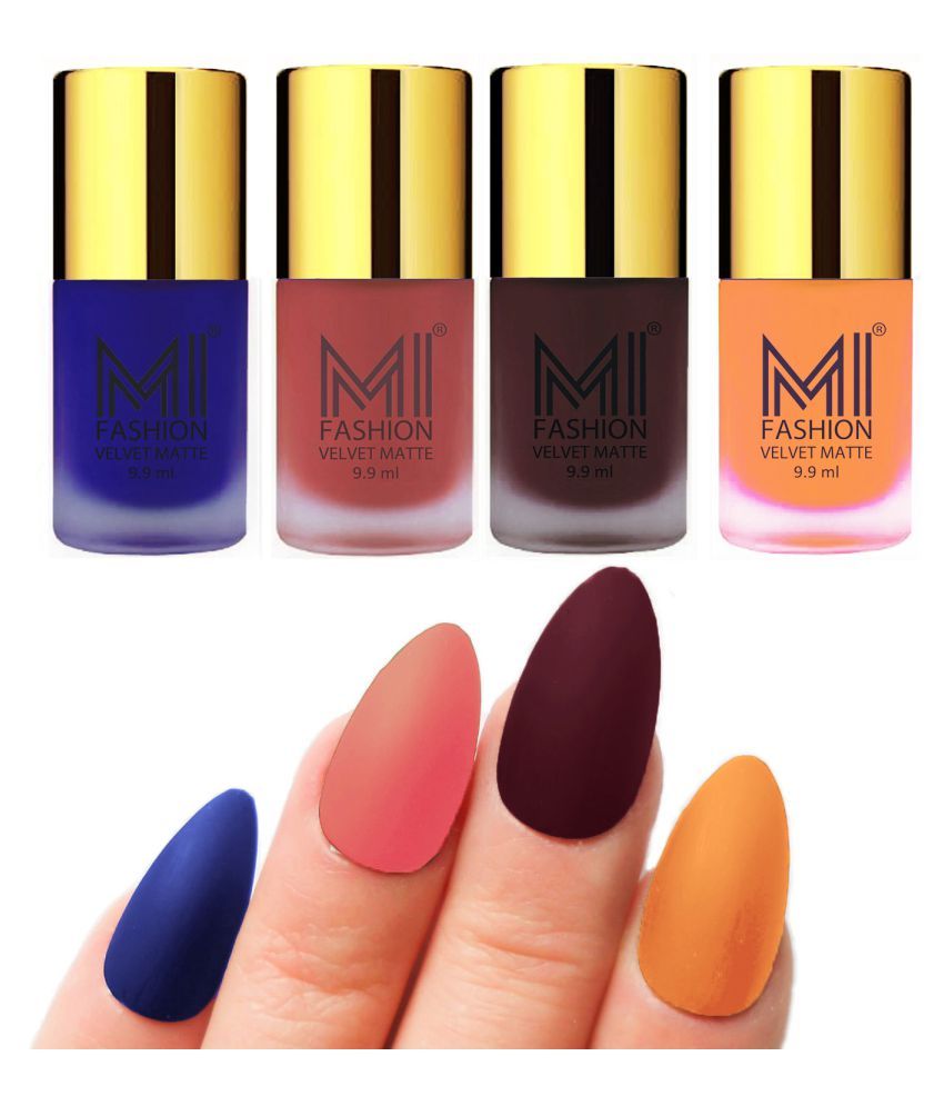     			MI FASHION Dull Rough Velvet Matte Nail Polish Navy Blue,Green,Dark Green,Saffron Matte Pack of 4 mL