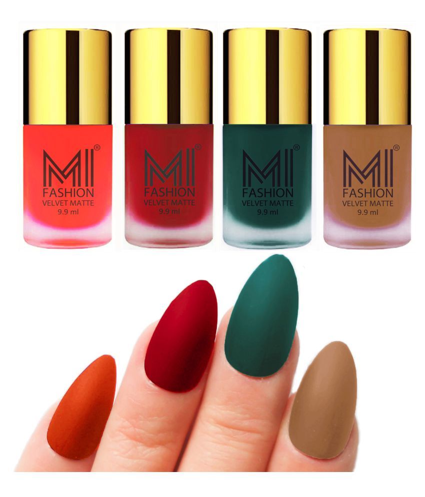     			MI FASHION Dull Rough Velvet Matte Nail Polish Orange,Red,Dark Green,Nude  Matte 39.6 ml Pack of 4