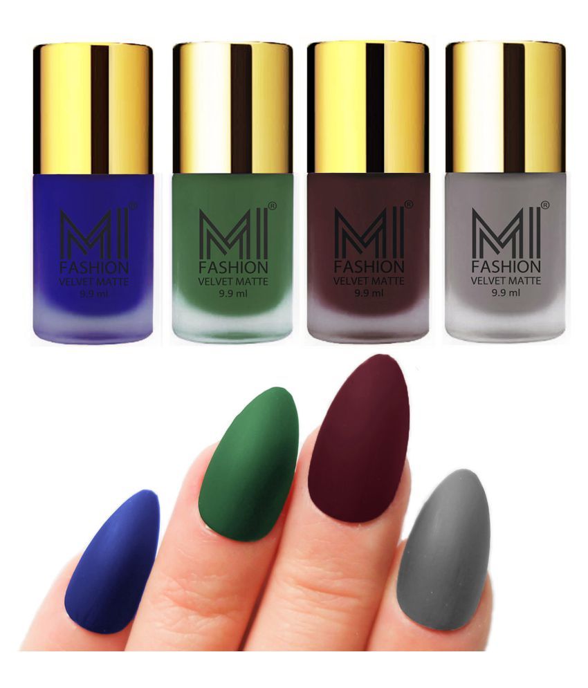     			MI FASHION Dull Rough Velvet Matte Nail Polish Royal Blue,Green,Wine,Saffron Matte 39.6 ml Pack of 4