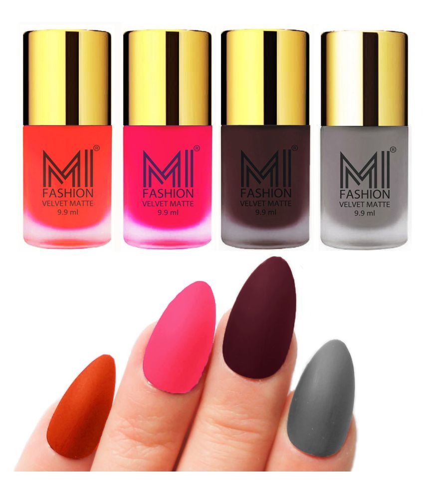     			MI FASHION Dull Rough Velvet Matte Nail Polish Orange,Neon Pink,Wine,Grey Matte 39.6 ml Pack of 4