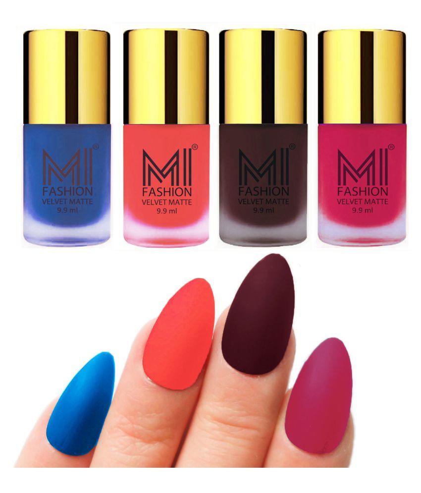     			MI FASHION Dull Rough Velvet Matte Nail Polish Navy Blue,Orange,Wine,Grey Matte 39.6 ml Pack of 4