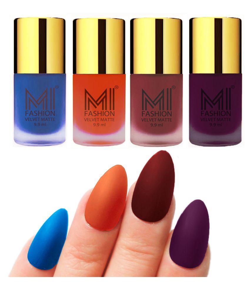     			MI FASHION Dull Rough Velvet Matte Nail Polish Navy Blue,Orange,Maroon,Purple Matte Pack of 4 mL