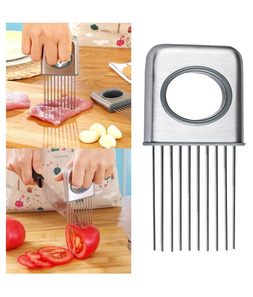 Stainless Steel Onion Holder Vegetable Tomato Cutter Slicer Kitchen