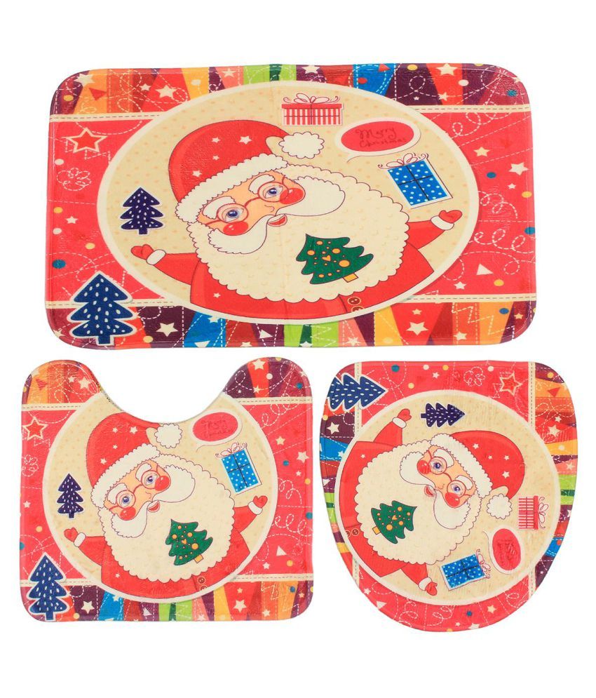 3pcs Set Bath Mat Set Christmas Non Slip Bathroom Contour Toilet