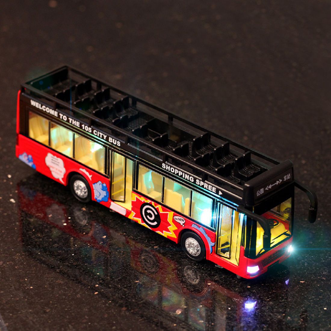 Emob Double Decker Metal Pull Back Red City Bus Toy with Light and Sound Features - Buy Emob ...