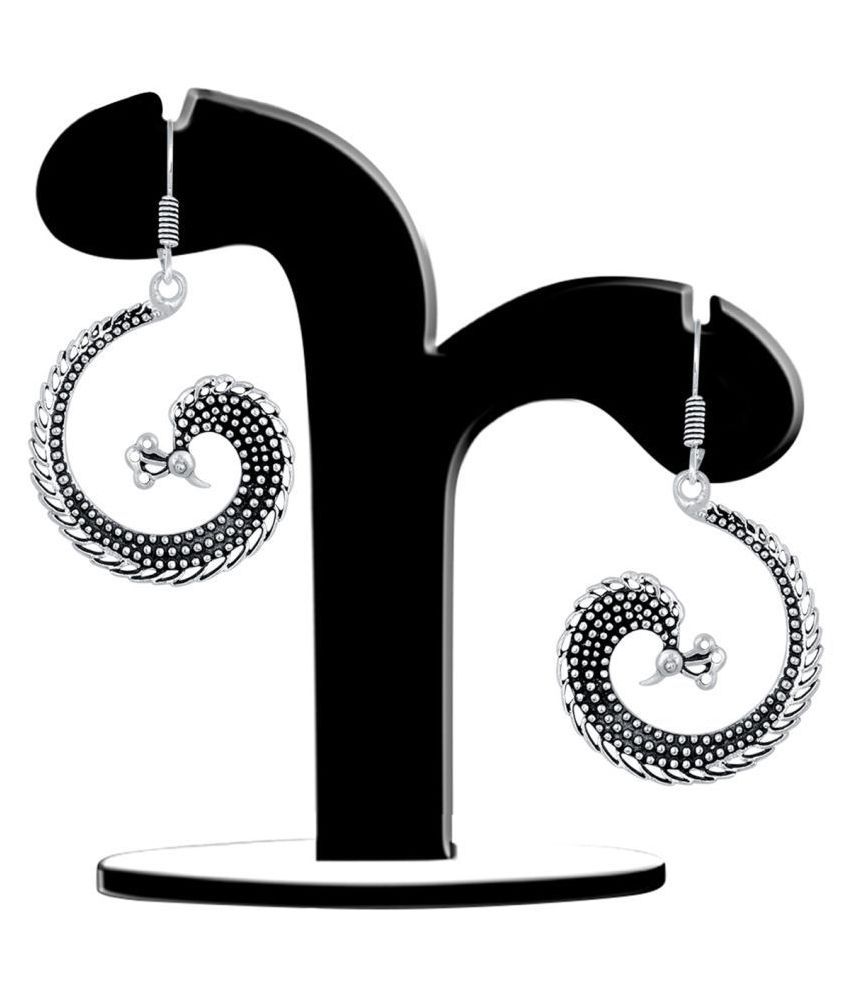 Spargz Ethnic Silver Oxidised Plated Artificial Jewellery Peacock Shaped Fish Hook Dangle Earring For Women AIER_1207