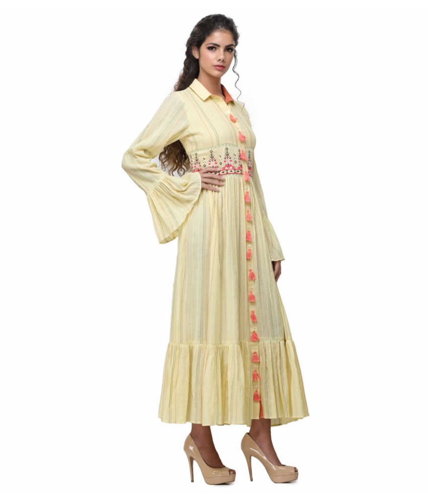 Pinnacle Cotton Yellow Regular Dress - Buy Pinnacle Cotton Yellow ...