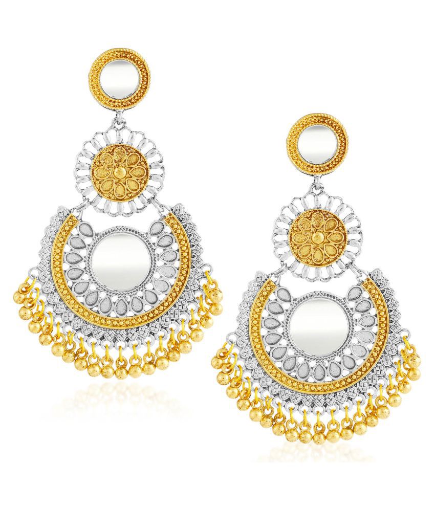     			Sukkhi Charming Gold and Rhodium Plated Floral Chandbali Earrings For Women