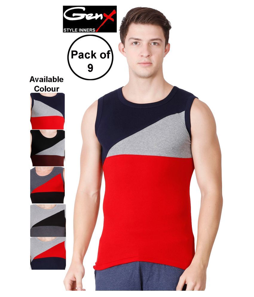     			Genx Multi Sleeveless Vests Pack of 9