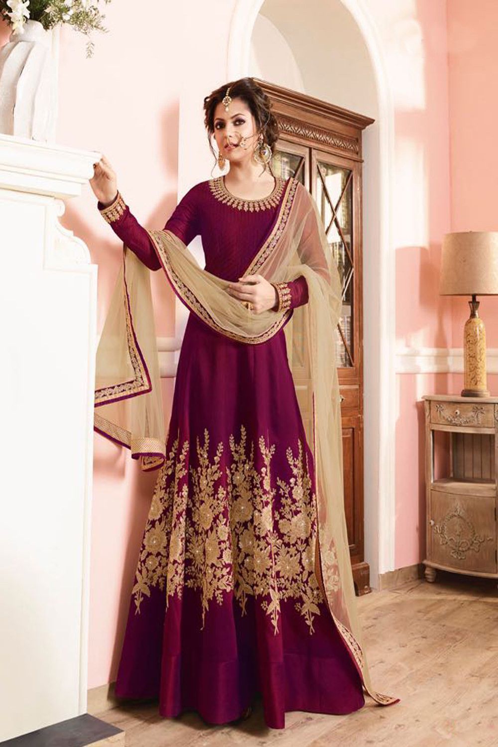 maroon ethnic gown