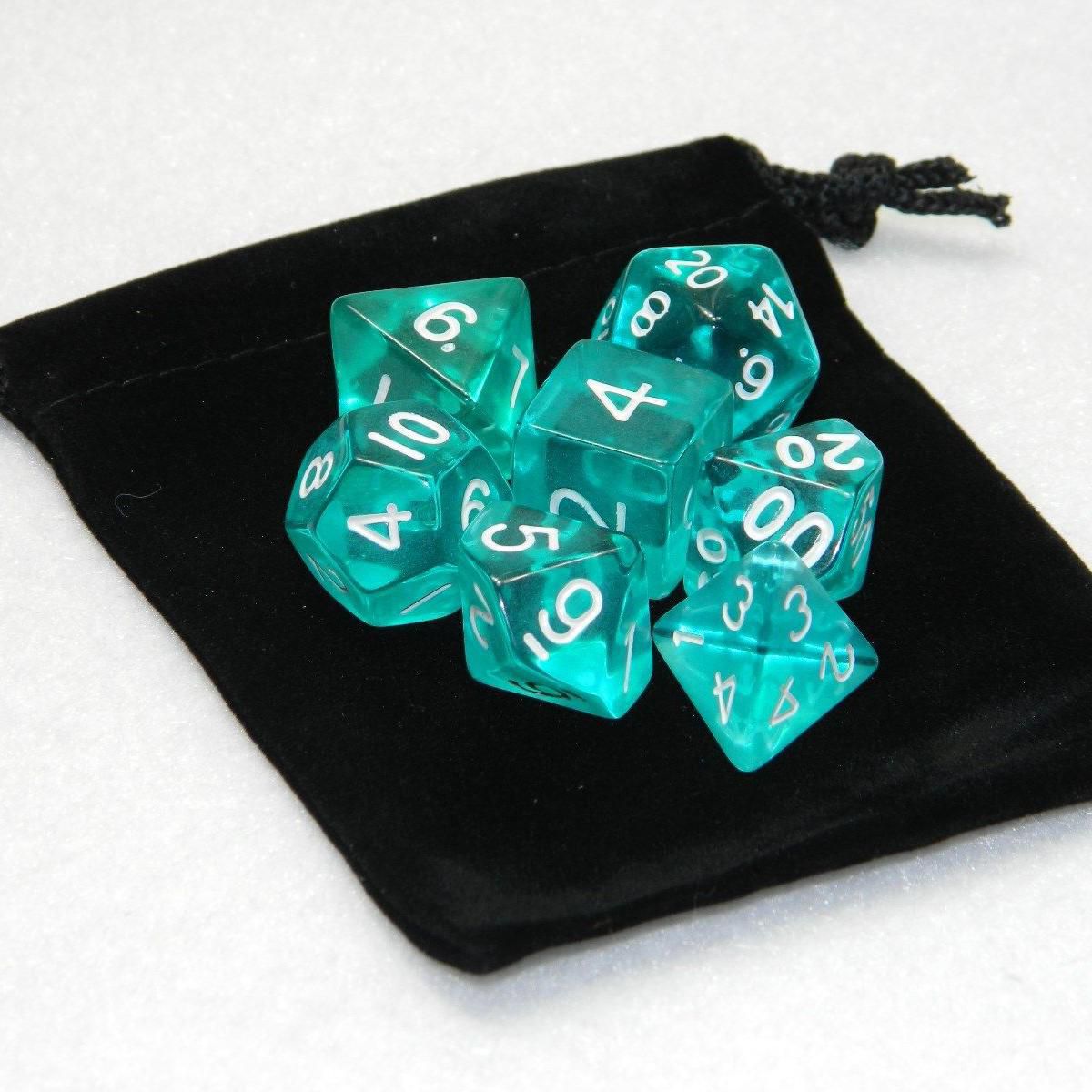 7 Pcs/set Cute Polyhedral Set Cloud Drop Translucent Teal RPG DnD With Dice Bag