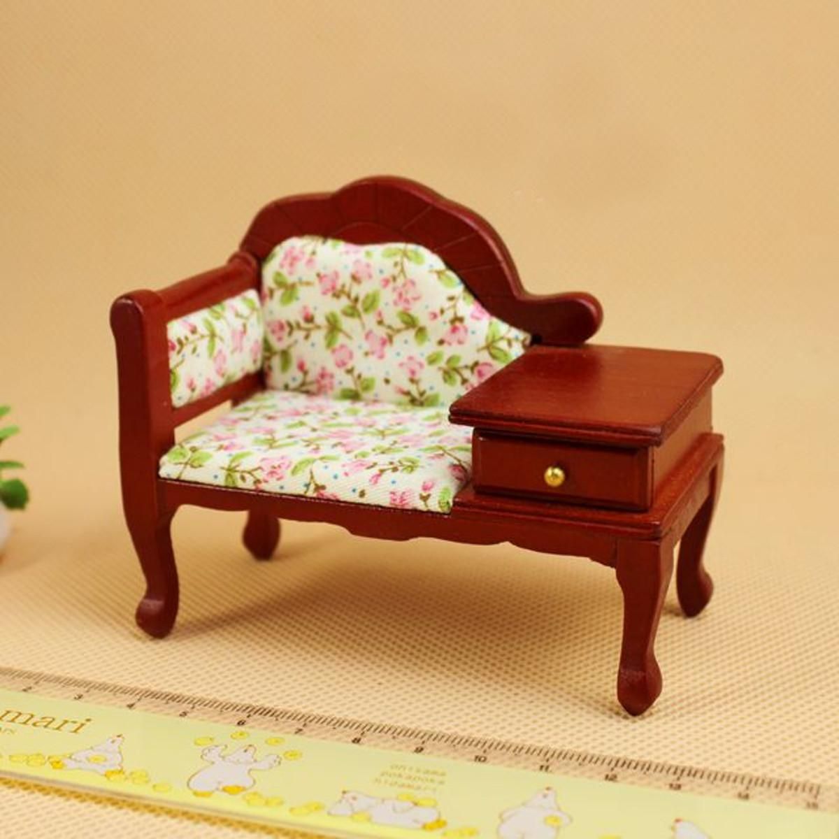 1 12 Wooden Sofa For Dolls House Miniature Bedroom Furniture Mini Living Room