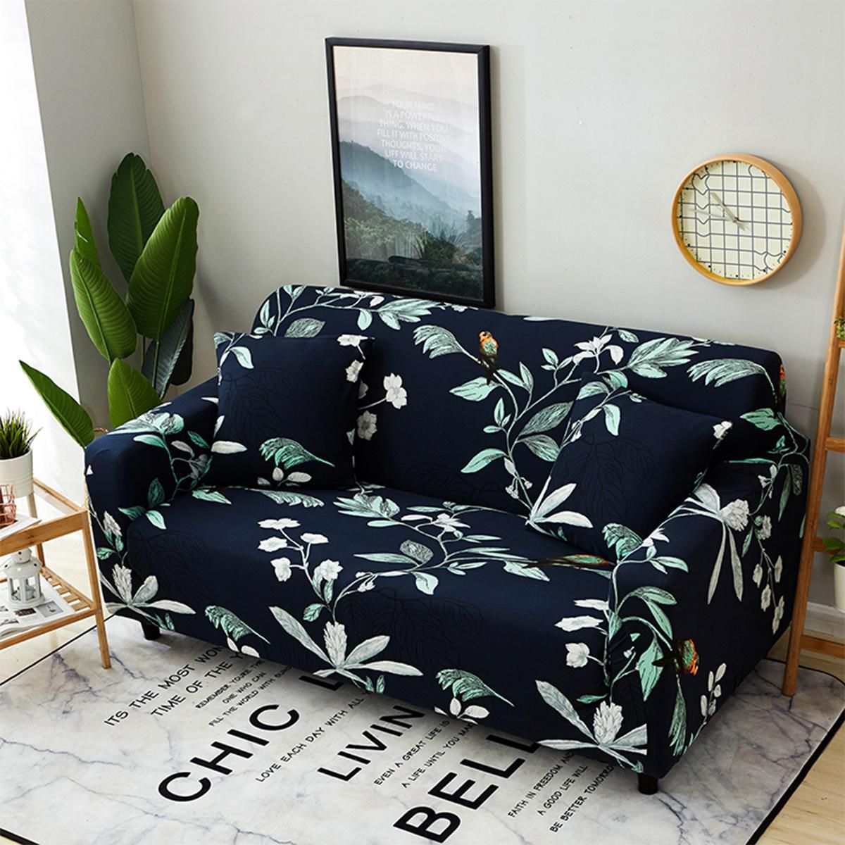 PICTURESQUE Sofa Slipcover Stretch Elastic Fabric Flower Bird Pattern Chair Loveseat Couch Sofa Covers Pet Protector With One Cushion Cover 