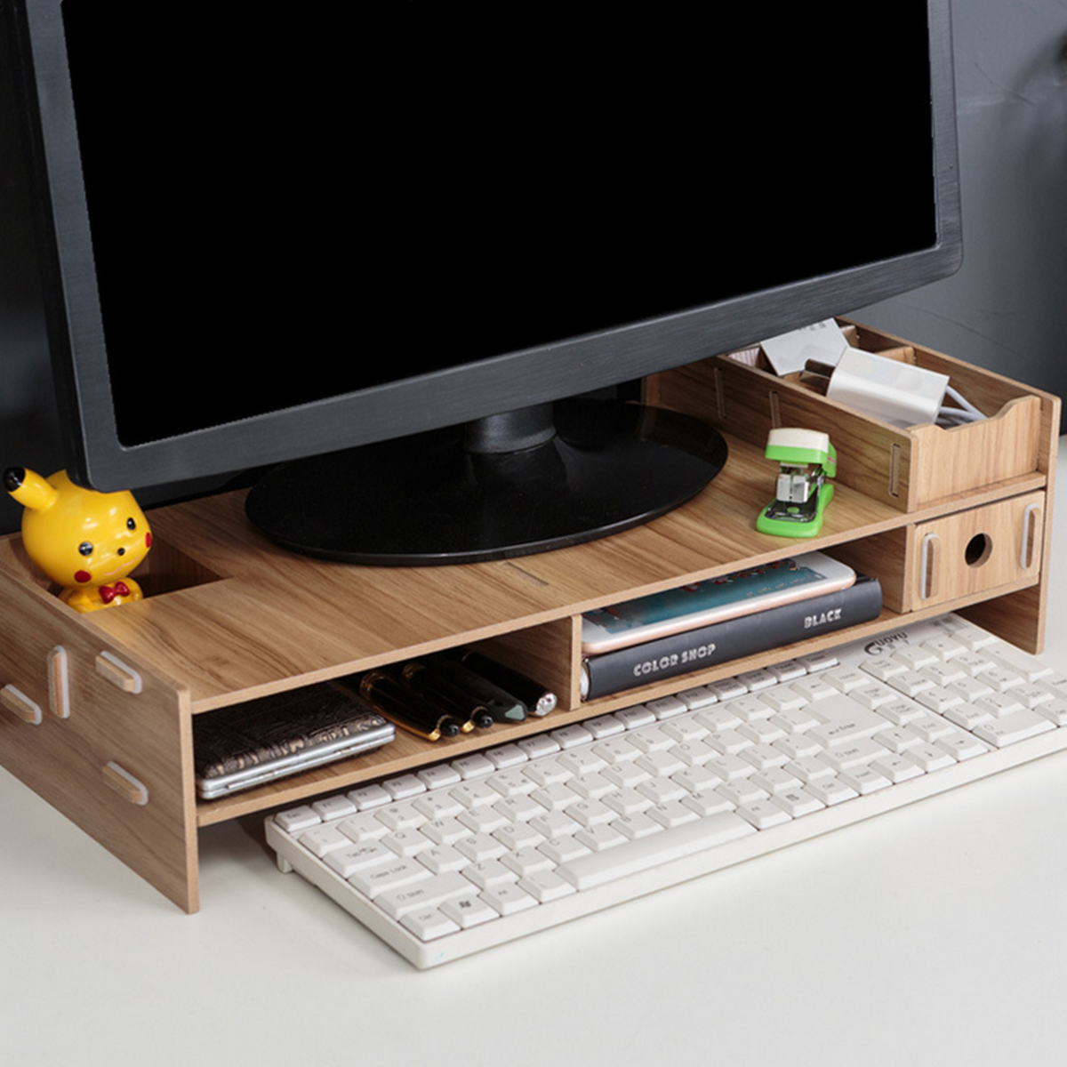 Desktop Monitor Stand Riser Computer Holder Laptop Book Tv Lcd Storage Box