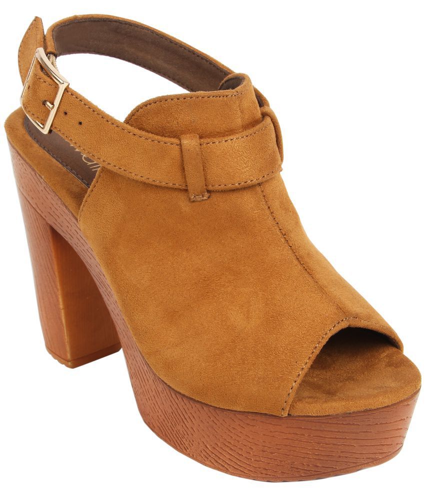 tan block heel pumps