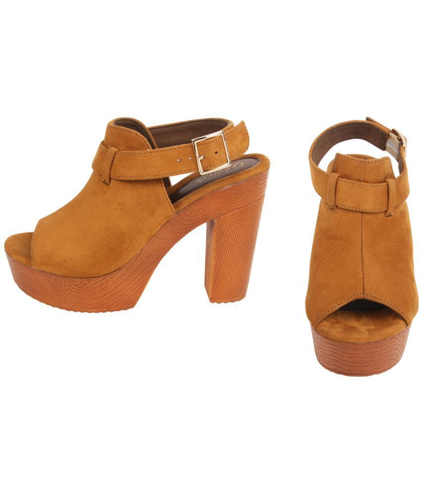 tan block heel pumps
