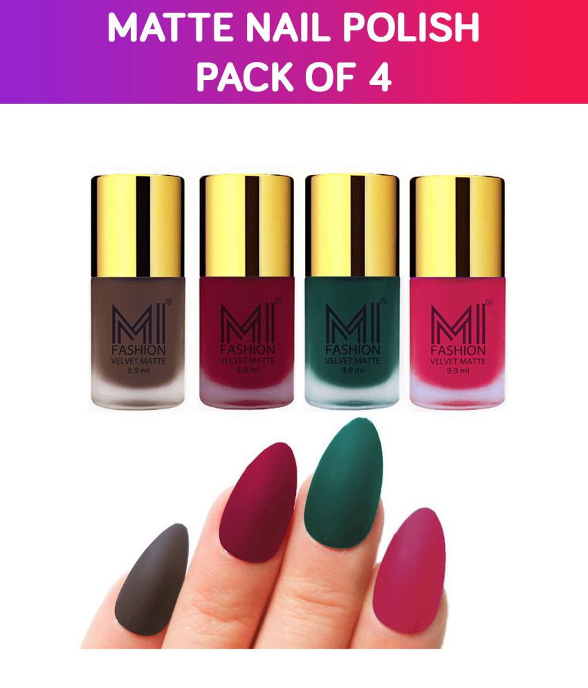 MI Fashion Nail Paints - Coffee, Mauve , Dark Green, Pink Unique Matte Nail Polish Sets of 4 Pcs | 9.9ml each