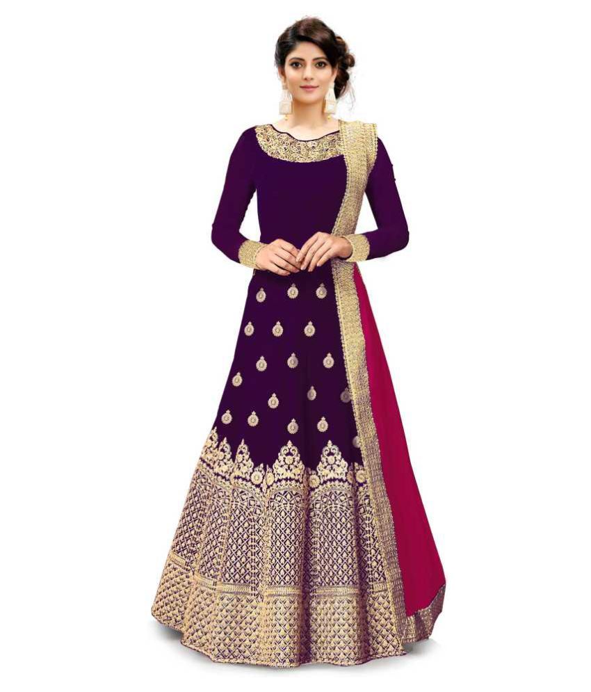 embroidered silk blend semi stitched anarkali gown