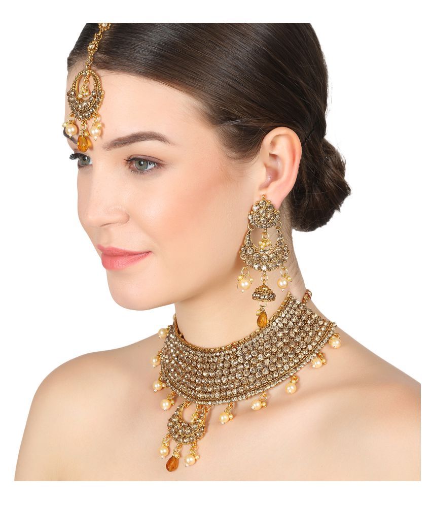 Jewels Gold Alloy Golden Contemporary Contemporary/Fashion Gold Plated Necklaces Set Buy