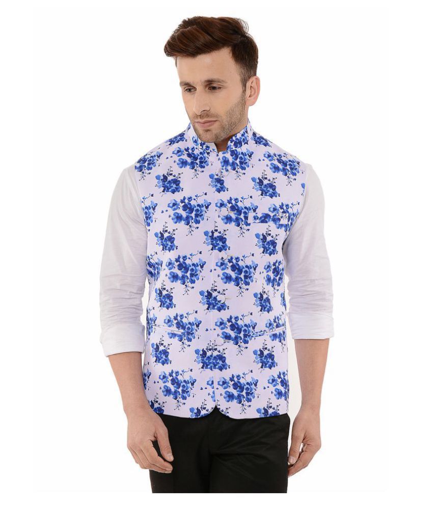     			Hangup Blue Cotton Blend Nehru Jacket