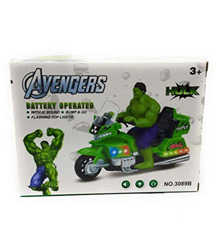 Hulk Figure & Motorbike Flashing Light & Music Sound Bump N Go Avengers
