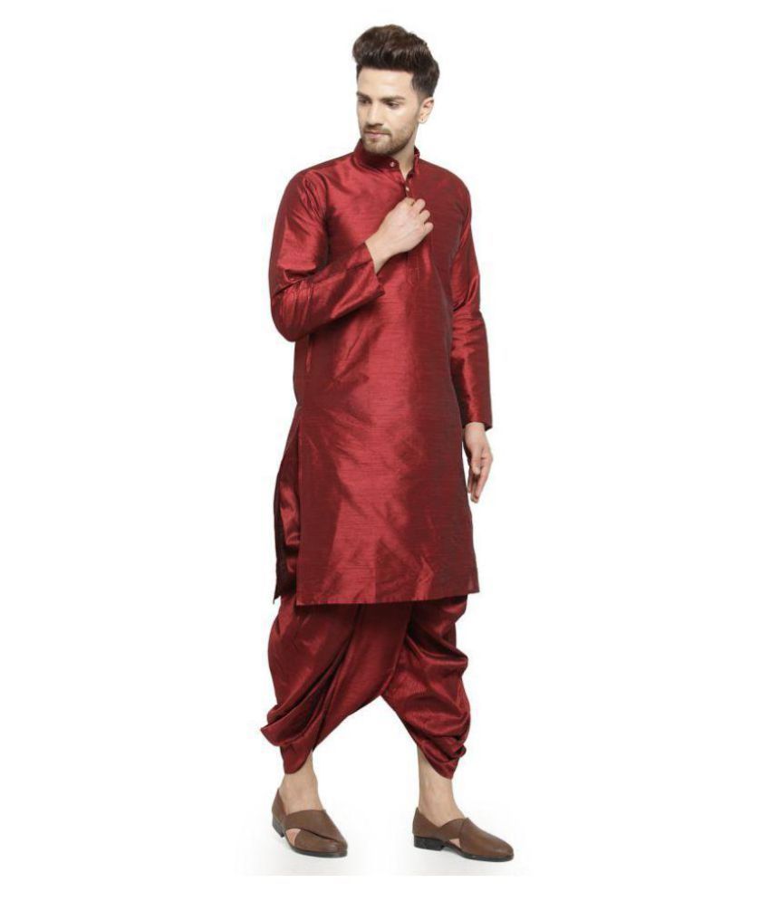 Abh Lifestyle Maroon Silk Blend Dhoti Kurta Set Buy Abh Lifestyle Maroon Silk Blend Dhoti 9667