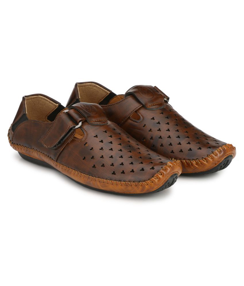 bucik men brown synthetic slip on leather sandals