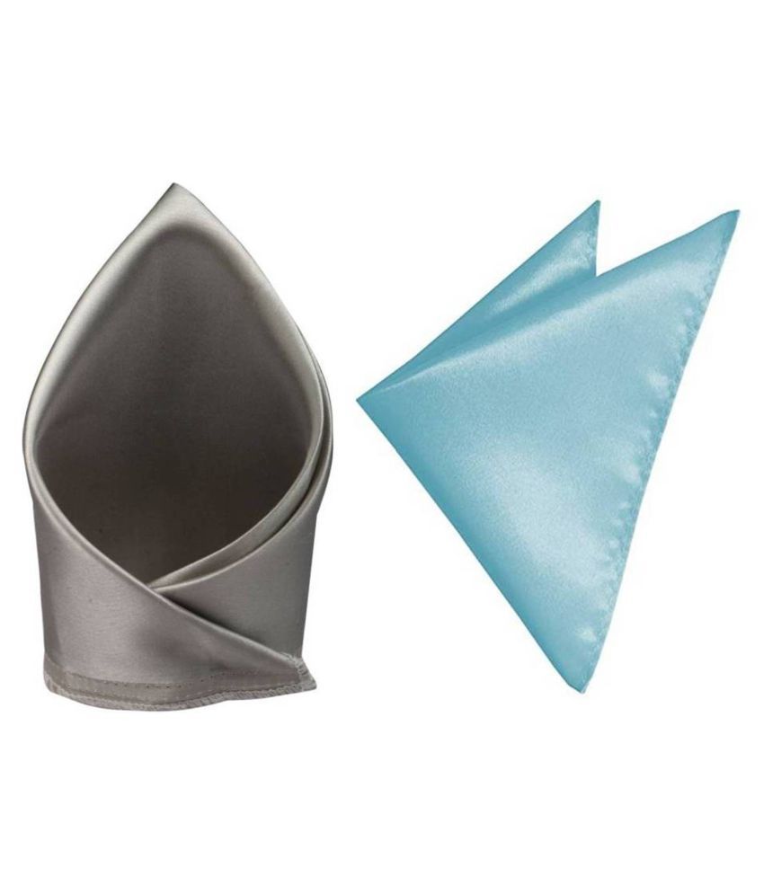     			Voici France Silver and Sky satin Solid Pocket Square Combo Pack of 2