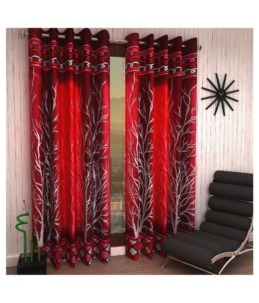    			Home Sizzler - Red Pack of 2 Polyester Window Curtain (4 ft X 5 ft)