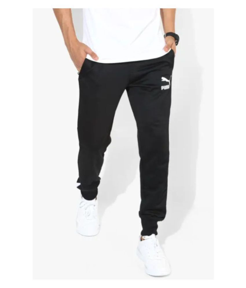 puma black polyester lycra trackpants