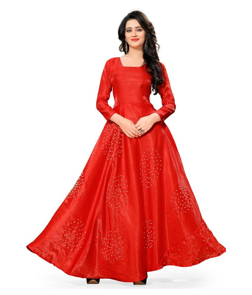 ethnic diwa Red Satin Anarkali Gown Semi-Stitched Suit - Buy ethnic ...