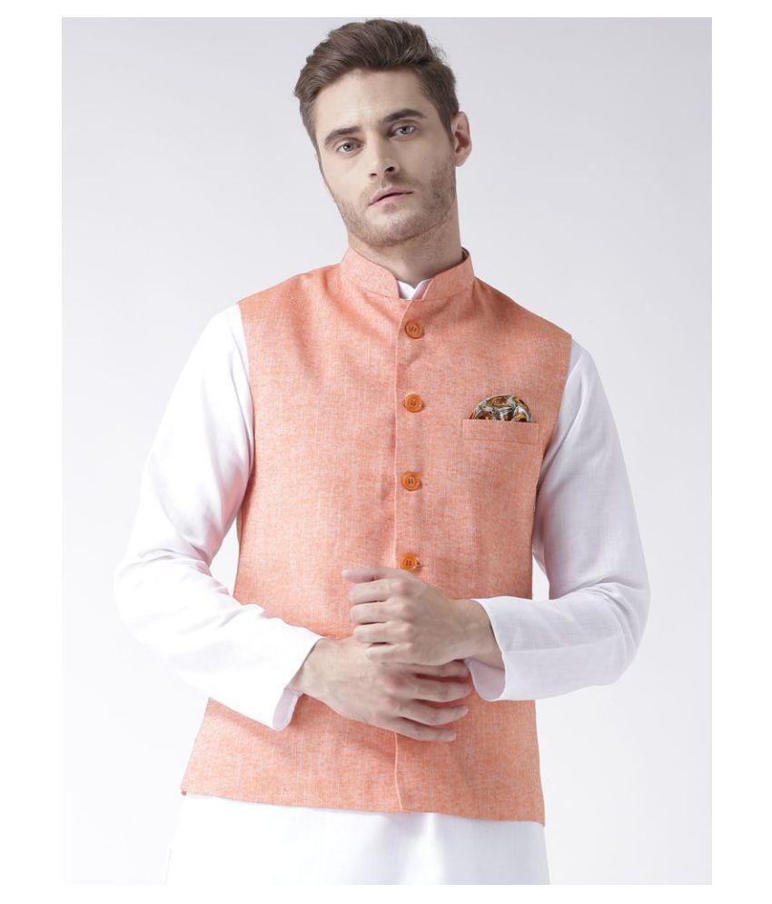     			Hangup Orange Linen Nehru Jacket