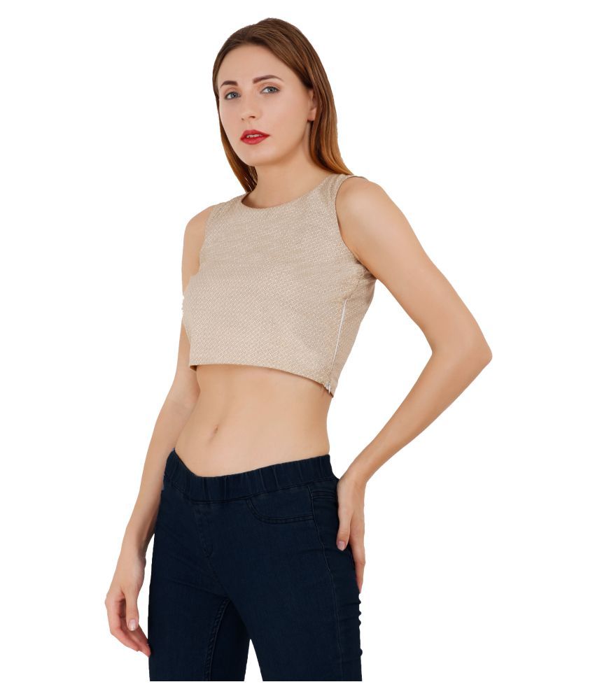 Capybara Cotton Blended Crop Tops Beige Buy Capybara Cotton Blended