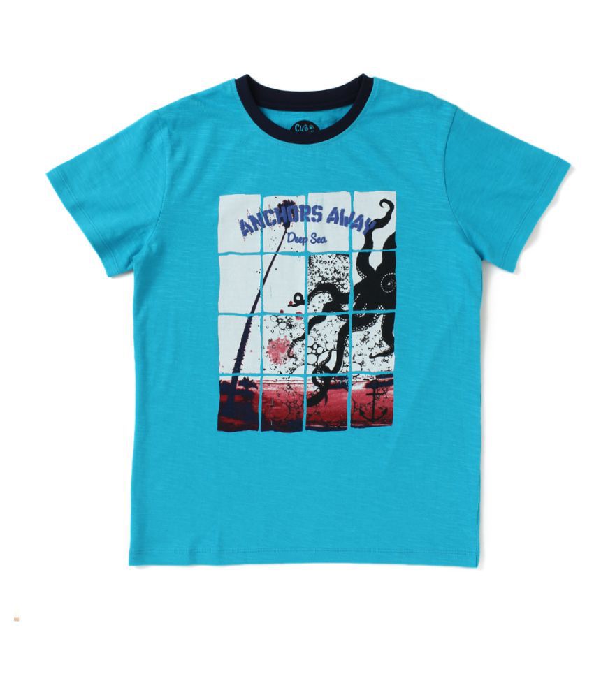 Cub McPaws Boys Printed Cotton Jersey T Shirt (Aqua, Pack of 1)